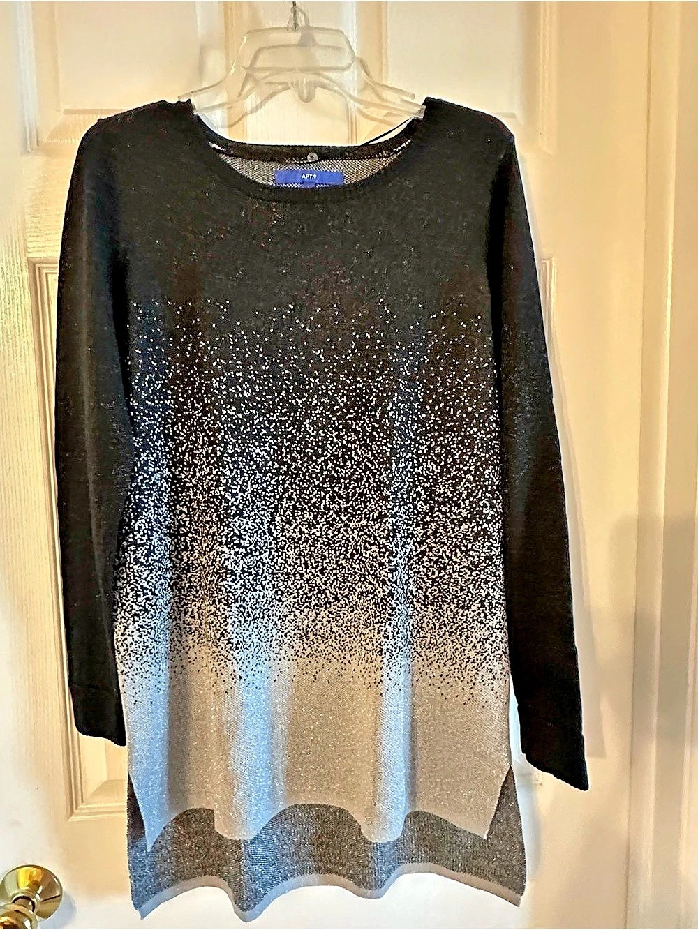APT.9 Gradient Color Block Sweater with Silver Metallic Thread, Large, Like New